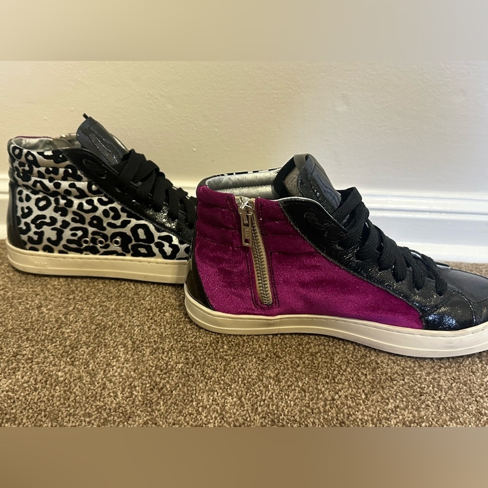 P448 Black/Purple High-Top Sneakers with Silver Glitter Tongue and White Soles